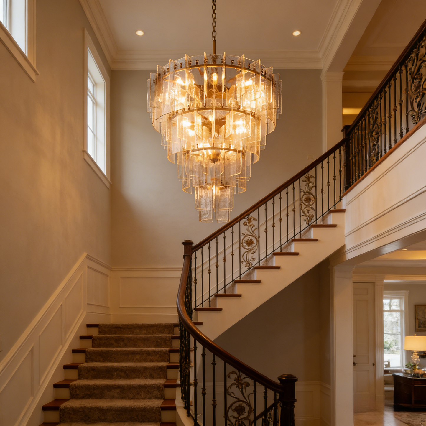 Lakkida Glass Tiered Gold Chandelier for Foyer, Living Room, Entryway
