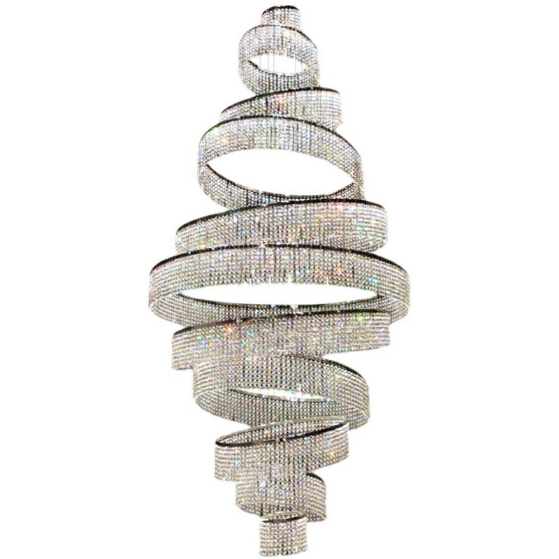 Long Crystal Tassel Rings Chandelier Extra Large Living Room Staircase High Ceiling Lighting Fixture