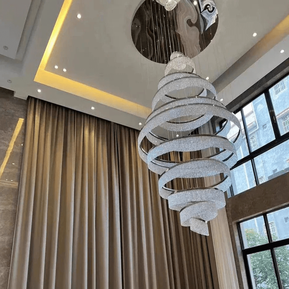 Long Crystal Tassel Rings Chandelier Extra Large Living Room Staircase High Ceiling Lighting Fixture