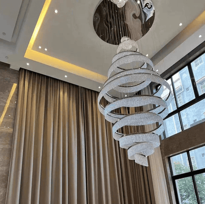 Long Crystal Tassel Rings Chandelier Extra Large Living Room Staircase High Ceiling Lighting Fixture