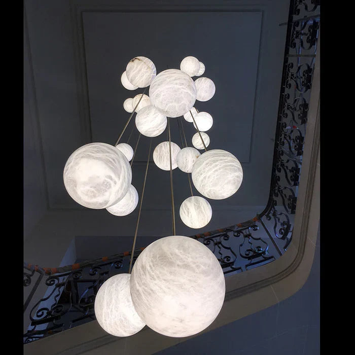 Luna Alabaster Sphere Staircase Chandelier, Multi Pendant Ligh