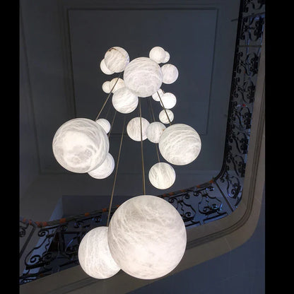 Luna Alabaster Sphere Staircase Chandelier, Multi Pendant Ligh