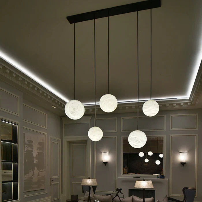 Luna Alabaster Sphere Staircase Chandelier, Multi Pendant Ligh