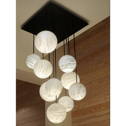 Luna Alabaster Sphere Staircase Chandelier, Multi Pendant Ligh