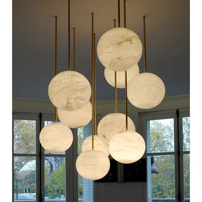 Luna Alabaster Sphere Staircase Chandelier, Multi Pendant Ligh