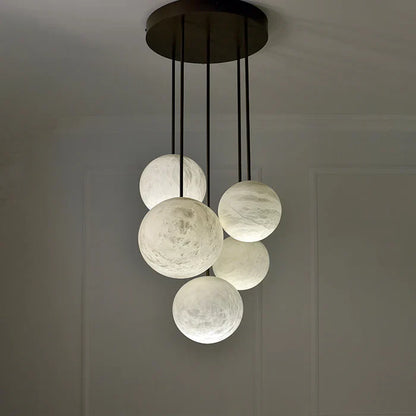Luna Alabaster Sphere Staircase Chandelier, Multi Pendant Ligh