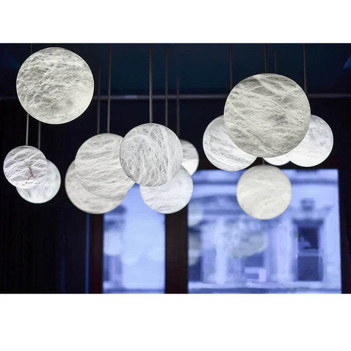 Luna Alabaster Sphere Staircase Chandelier, Multi Pendant Ligh
