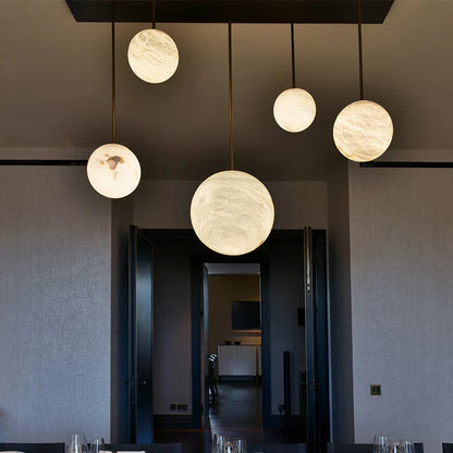 Luna Alabaster Sphere Staircase Chandelier, Multi Pendant Ligh