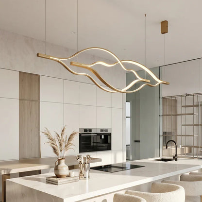 Modern Simple Brass Waving Chandelier