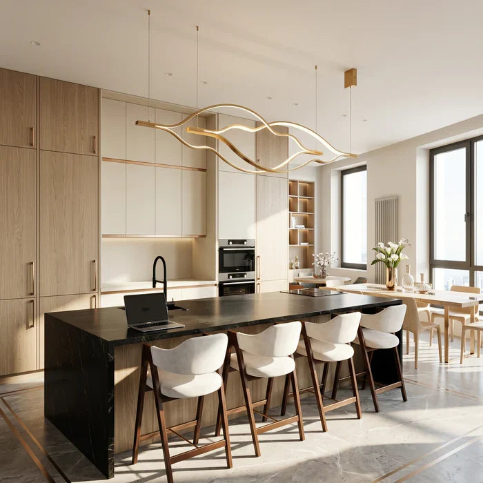 Modern Simple Brass Waving Chandelier