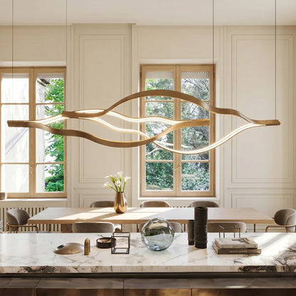 Modern Simple Brass Waving Chandelier