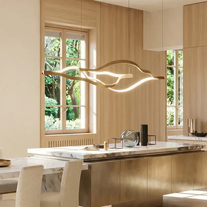 Modern Simple Brass Waving Chandelier