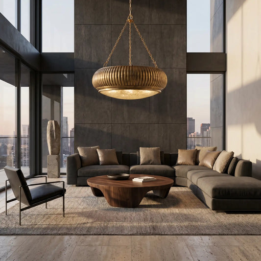 Vintage Ribbed Drum Chandelier