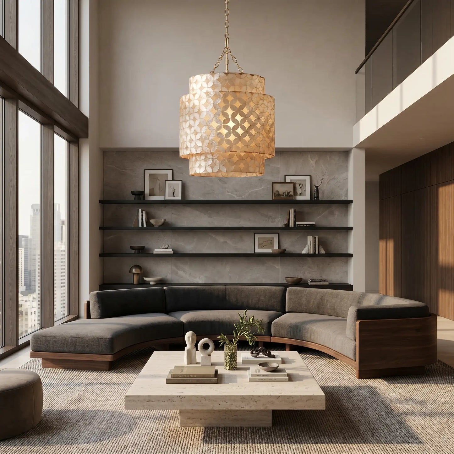 Layered Capiz Shell Pendant Chandelier