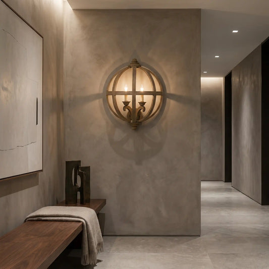 Rustic Wooden Orb Wall Sconce