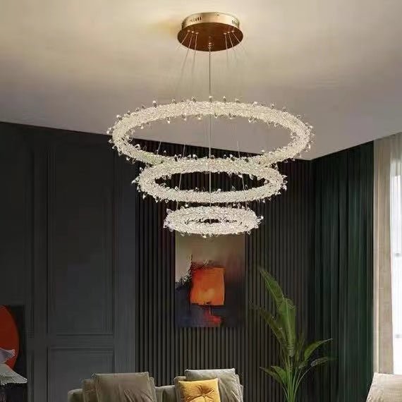 Modern 3-Ring Halo Crystal Chandelier for Living Room/Bedroom