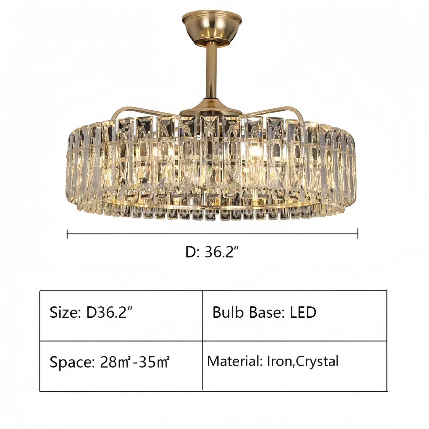Modern Invisible Blade Fan Light Crystal Chandelier