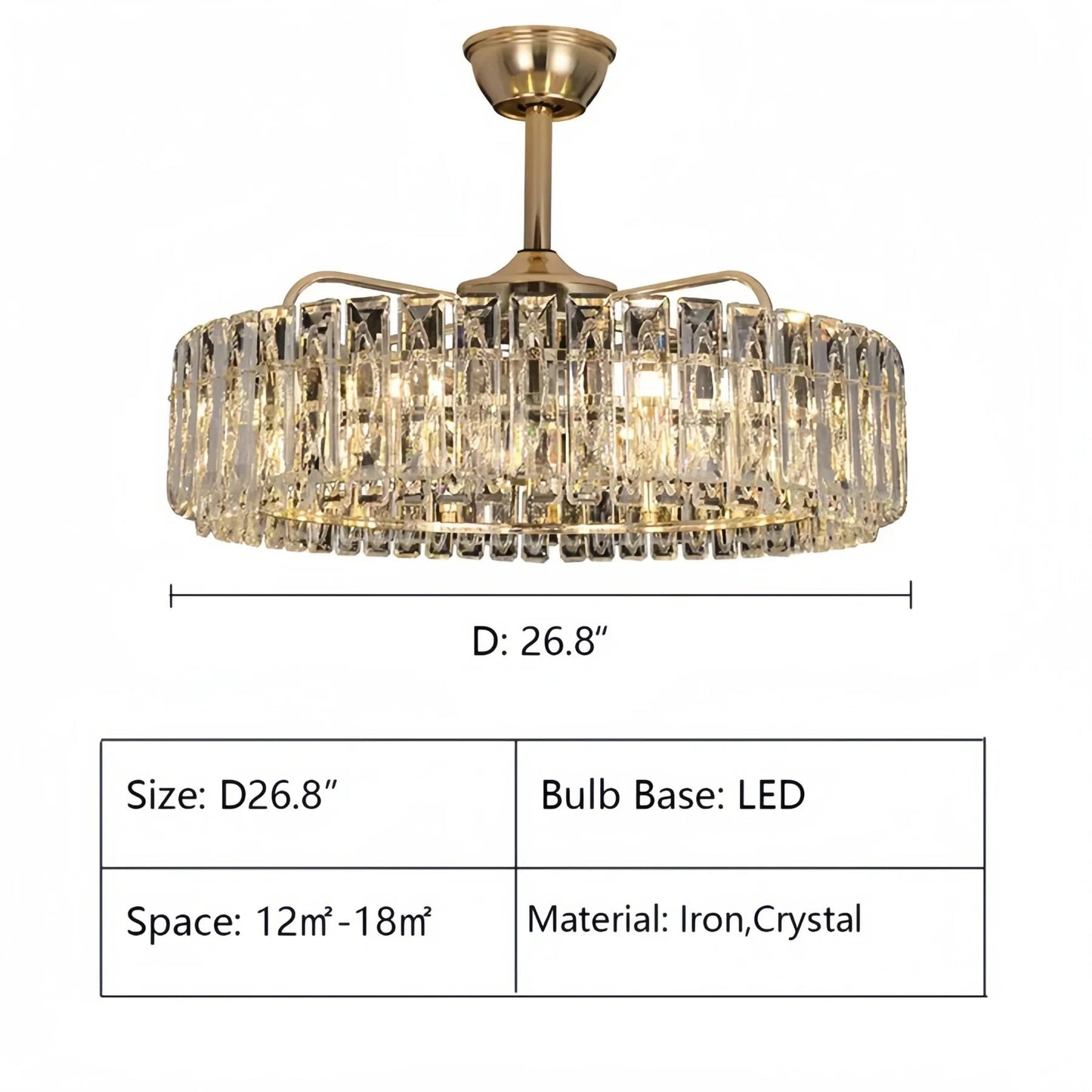 Modern Invisible Blade Fan Light Crystal Chandelier