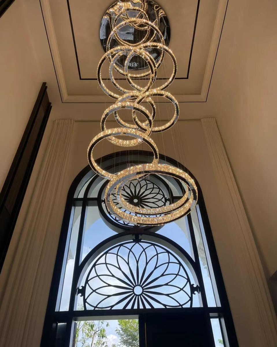 Modern Layered Ring Crystal Chandelier For High Ceiling Living Room /Foryer/Stairscase