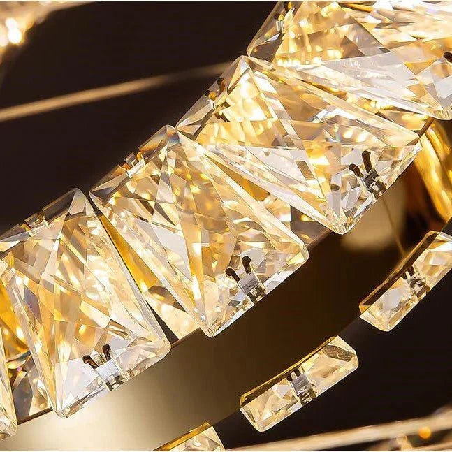 Modern Multi Gold Donuts Shape Crystal Chandelier Ring Round Light Fixture for Foyer Staircase