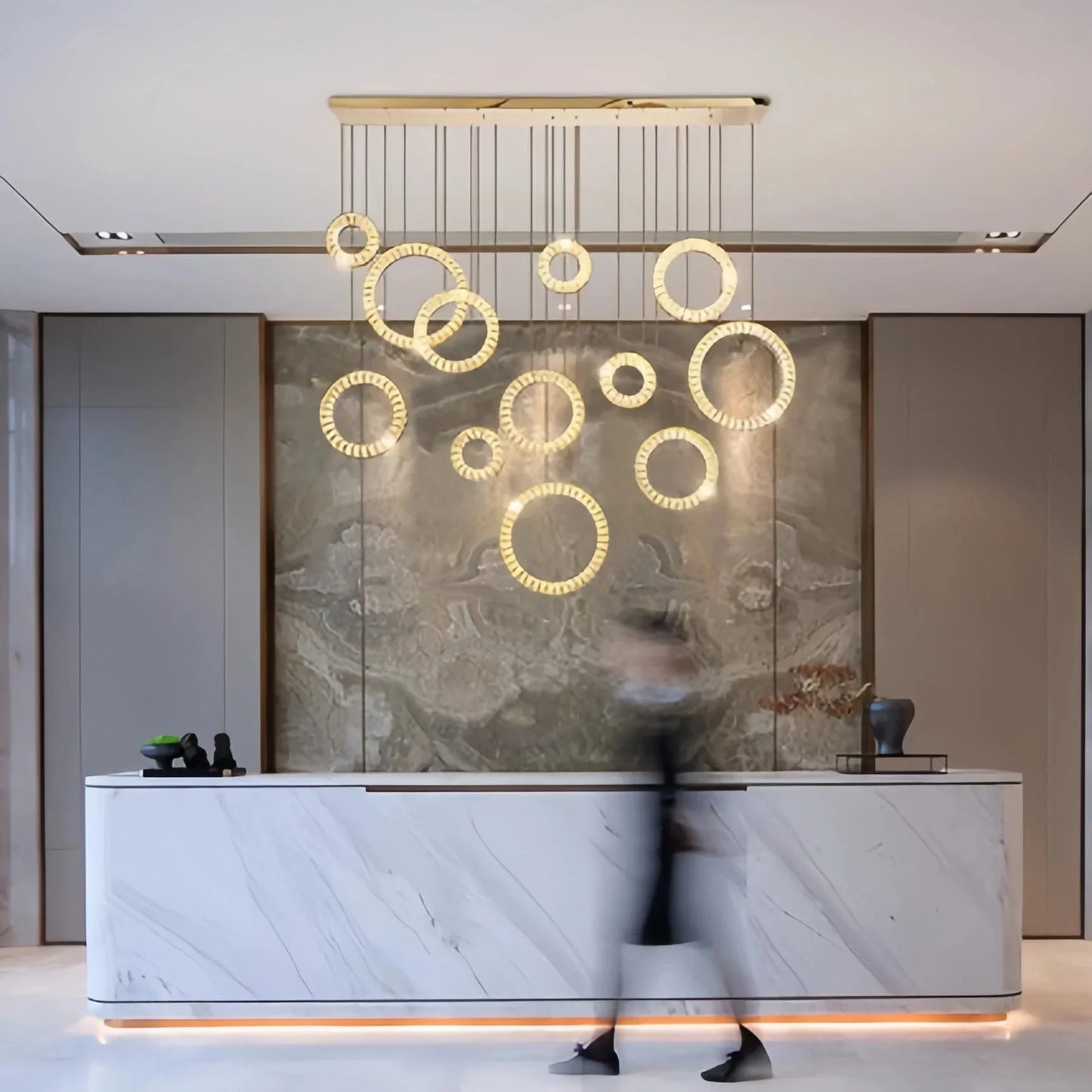 Modern Multi Gold Donuts Shape Crystal Chandelier Ring Round Light Fixture for Foyer Staircase
