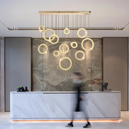 Modern Multi Gold Donuts Shape Crystal Chandelier Ring Round Light Fixture for Foyer Staircase