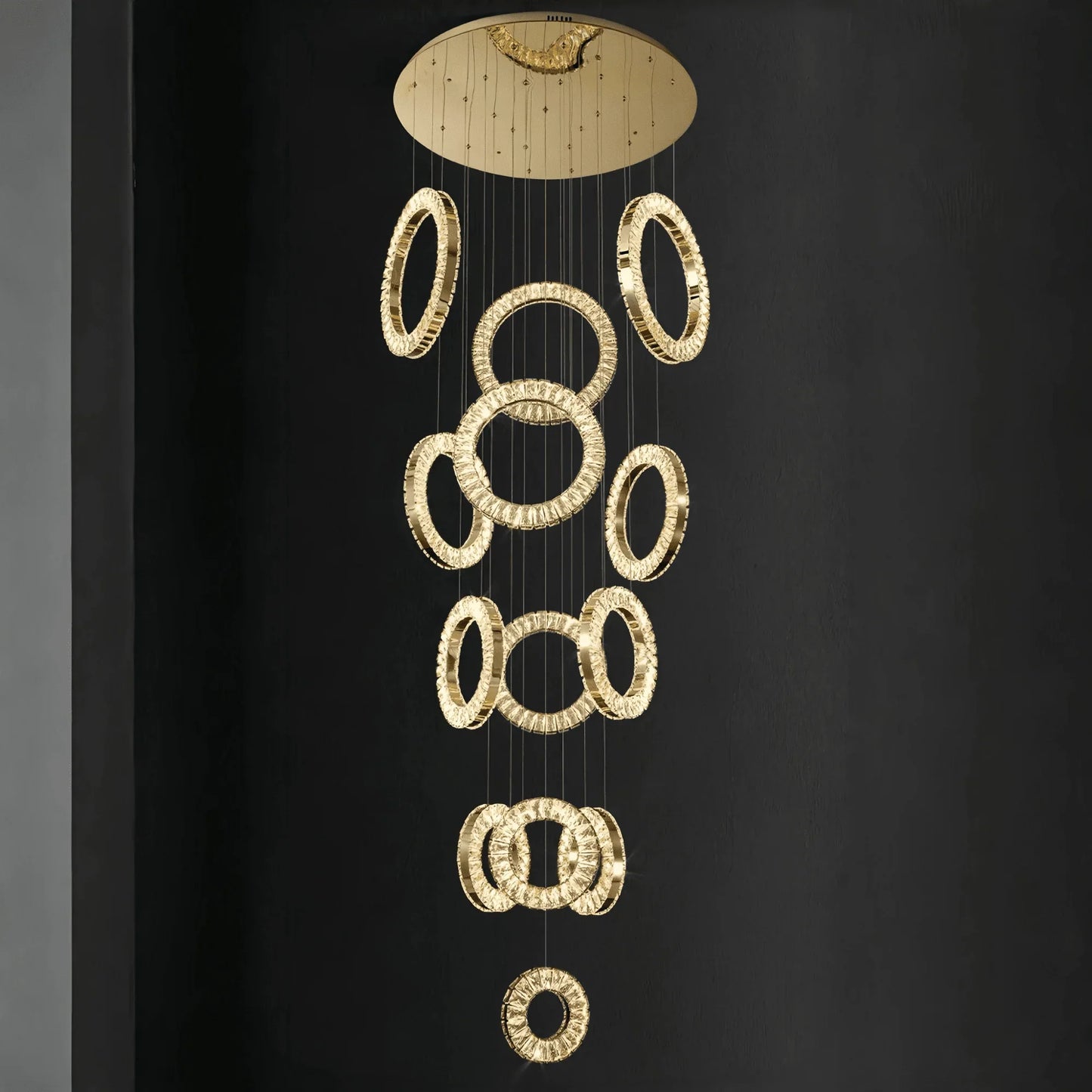 Modern Multi Gold Donuts Shape Crystal Chandelier Ring Round Light Fixture for Foyer Staircase