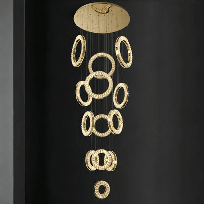 Modern Multi Gold Donuts Shape Crystal Chandelier Ring Round Light Fixture for Foyer Staircase