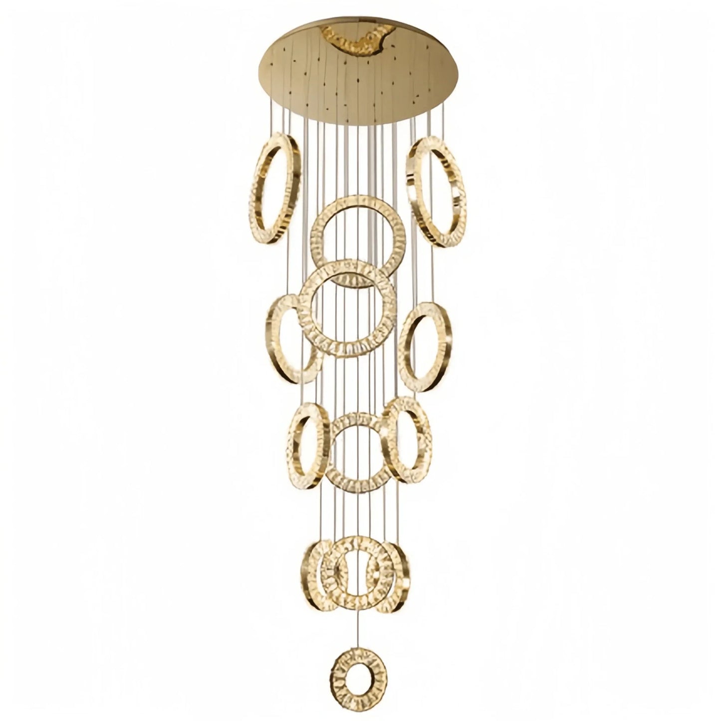 Modern Multi Gold Donuts Shape Crystal Chandelier Ring Round Light Fixture for Foyer Staircase