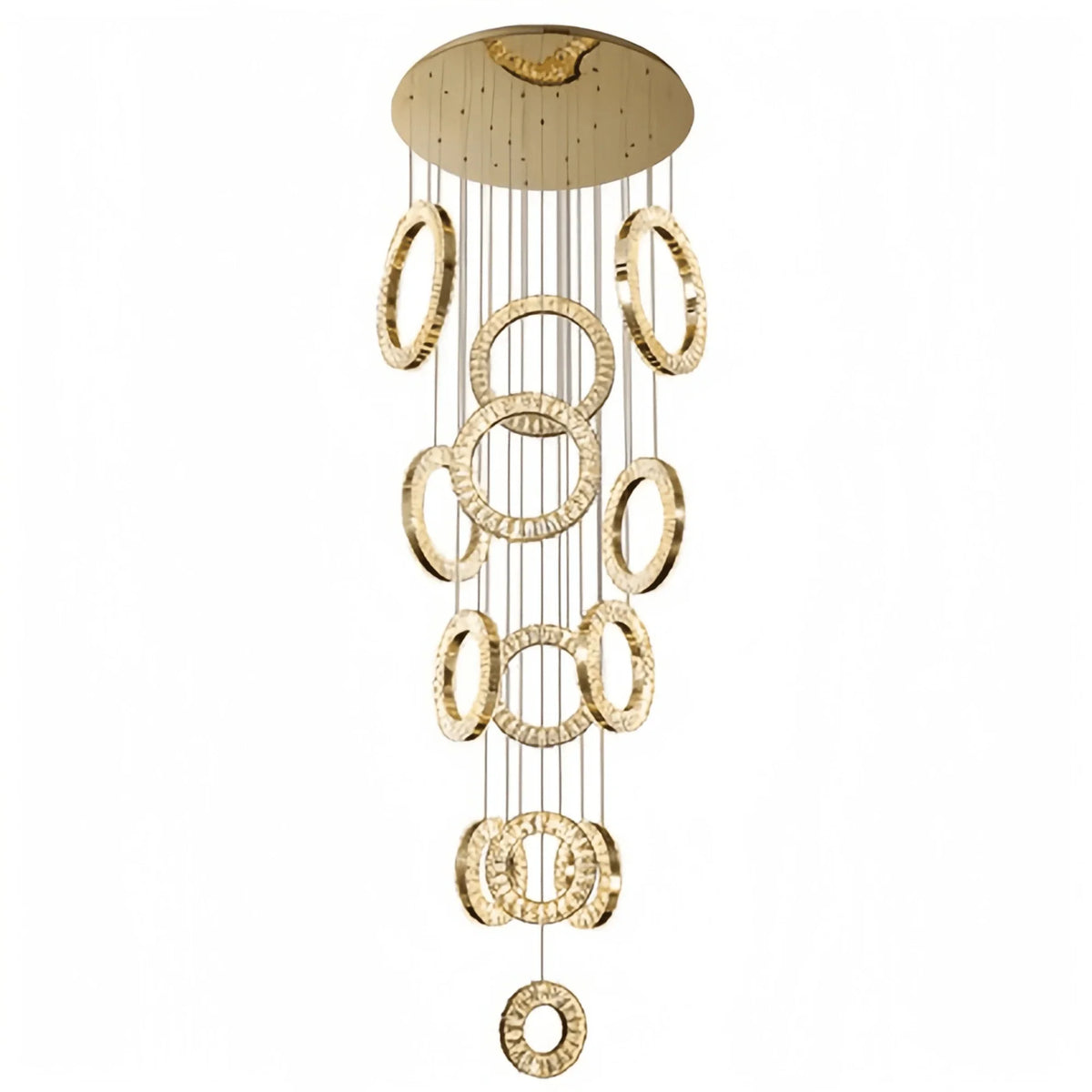 Modern Multi Gold Donuts Shape Crystal Chandelier Ring Round Light Fixture for Foyer Staircase