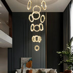 Modern Multi Gold Donuts Shape Crystal Chandelier Ring Round Light Fixture for Foyer Staircase