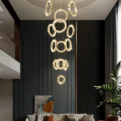 Modern Multi Gold Donuts Shape Crystal Chandelier Ring Round Light Fixture for Foyer Staircase