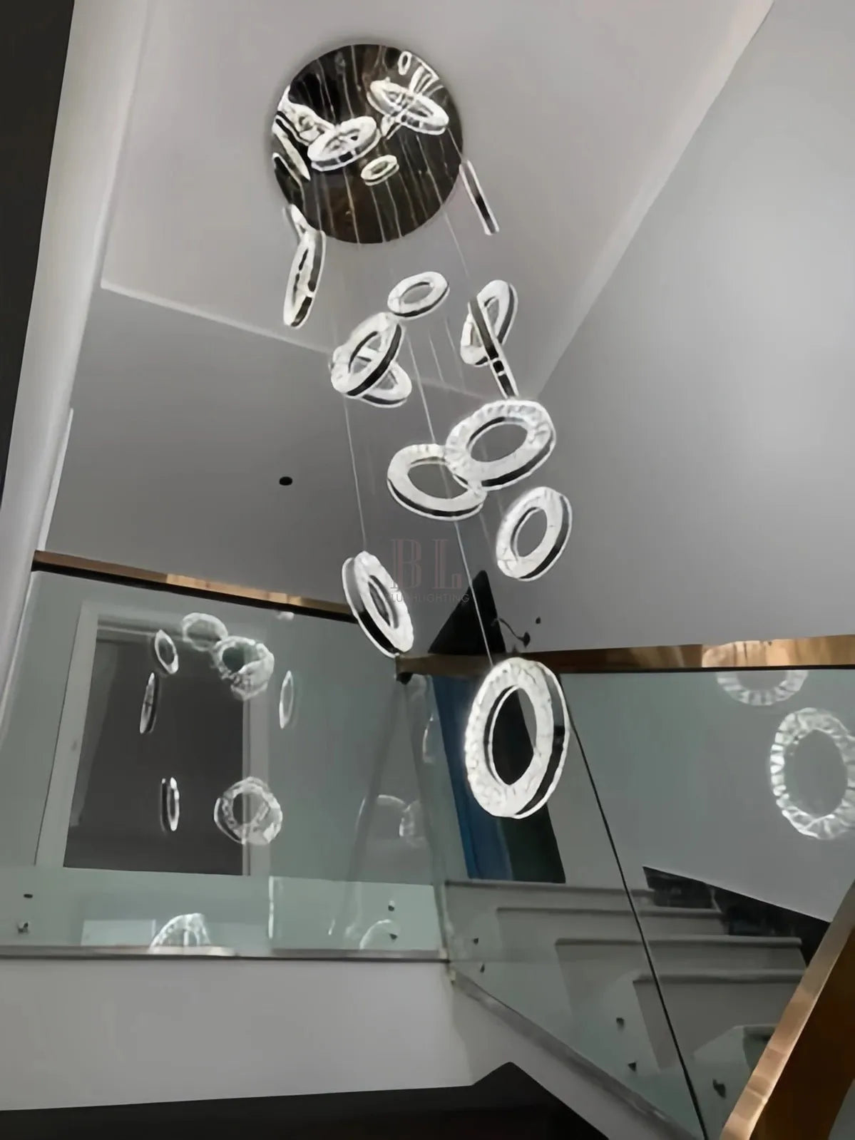 Modern Multi Gold Donuts Shape Crystal Chandelier Ring Round Light Fixture for Foyer Staircase