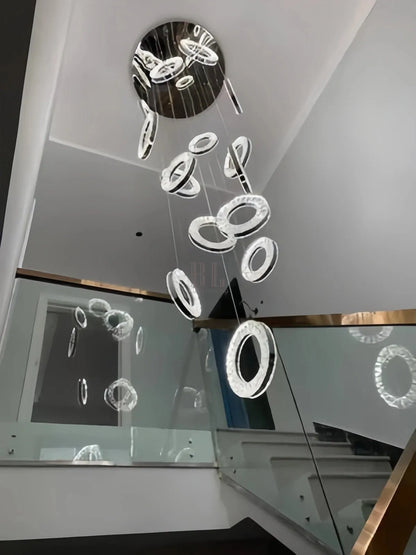 Modern Multi Gold Donuts Shape Crystal Chandelier Ring Round Light Fixture for Foyer Staircase