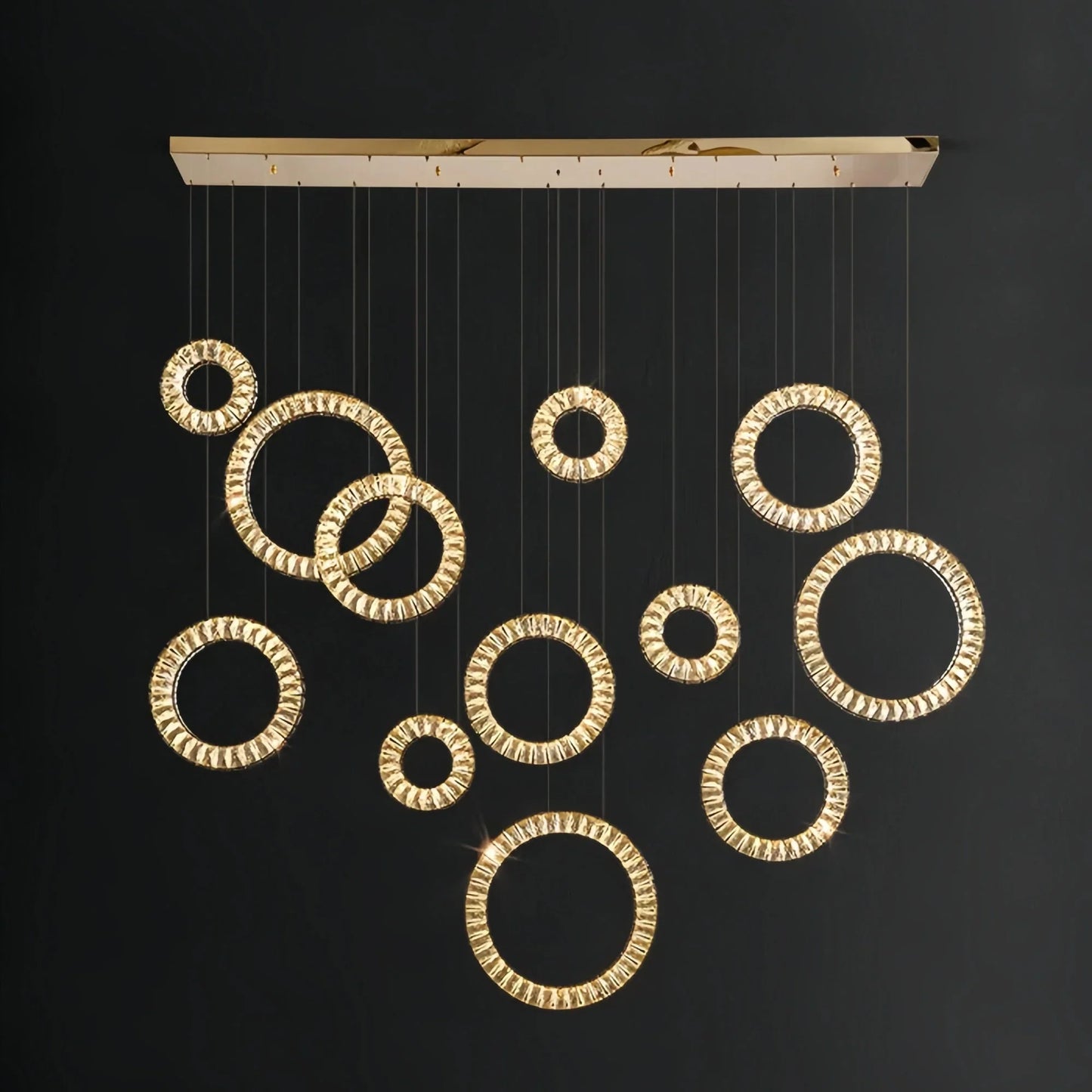 Modern Multi Gold Donuts Shape Crystal Chandelier Ring Round Light Fixture for Foyer Staircase