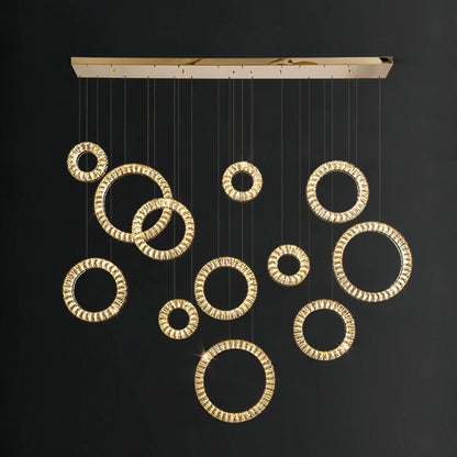 Modern Multi Gold Donuts Shape Crystal Chandelier Ring Round Light Fixture for Foyer Staircase