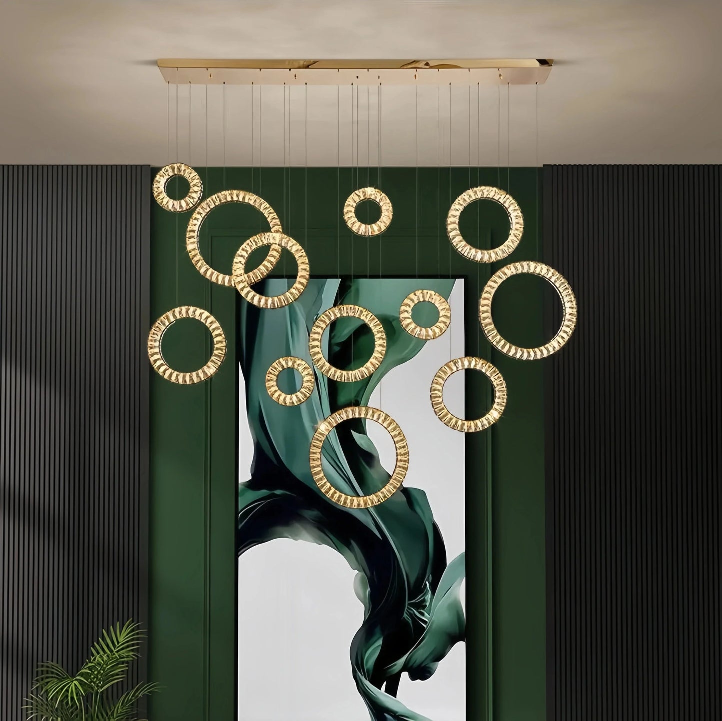 Modern Multi Gold Donuts Shape Crystal Chandelier Ring Round Light Fixture for Foyer Staircase