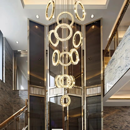 Modern Multi Gold Donuts Shape Crystal Chandelier Ring Round Light Fixture for Foyer Staircase