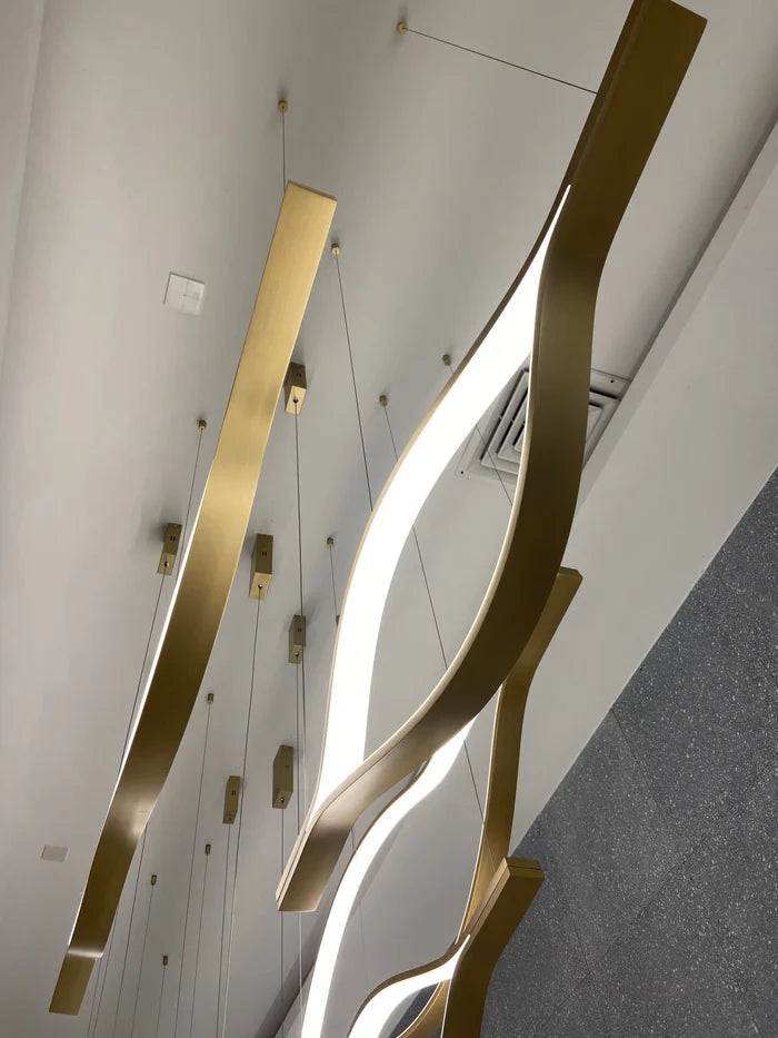 Modern Simple Brass Waving Chandelier