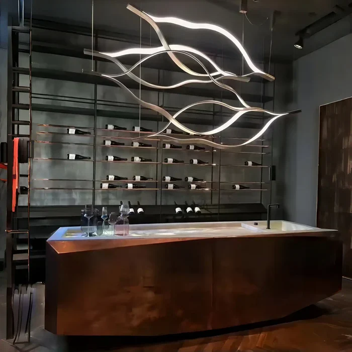 Modern Simple Brass Waving Chandelier