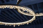 Modern Style Rings Brass & Natural Quartz Crystal Chandelier in Brass/Black Finish