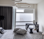Modern Style Rings Brass & Natural Quartz Crystal Chandelier in Brass/Black Finish