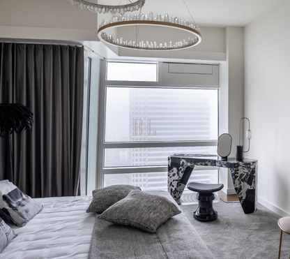 Modern Style Rings Brass & Natural Quartz Crystal Chandelier in Brass/Black Finish