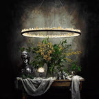 Modern Style Rings Brass & Natural Quartz Crystal Chandelier in Brass/Black Finish