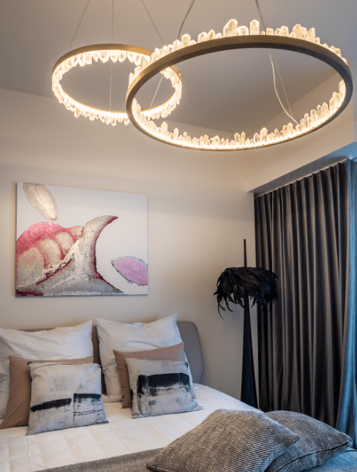 Modern Style Rings Brass & Natural Quartz Crystal Chandelier in Brass/Black Finish
