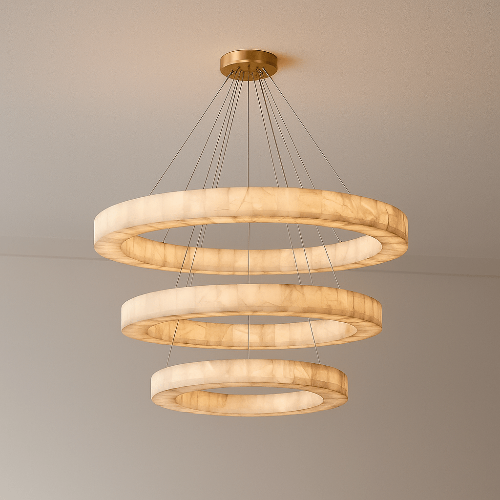 Olyra 3-Tier Round Alabaster Chandelier 39" 47" 59"D