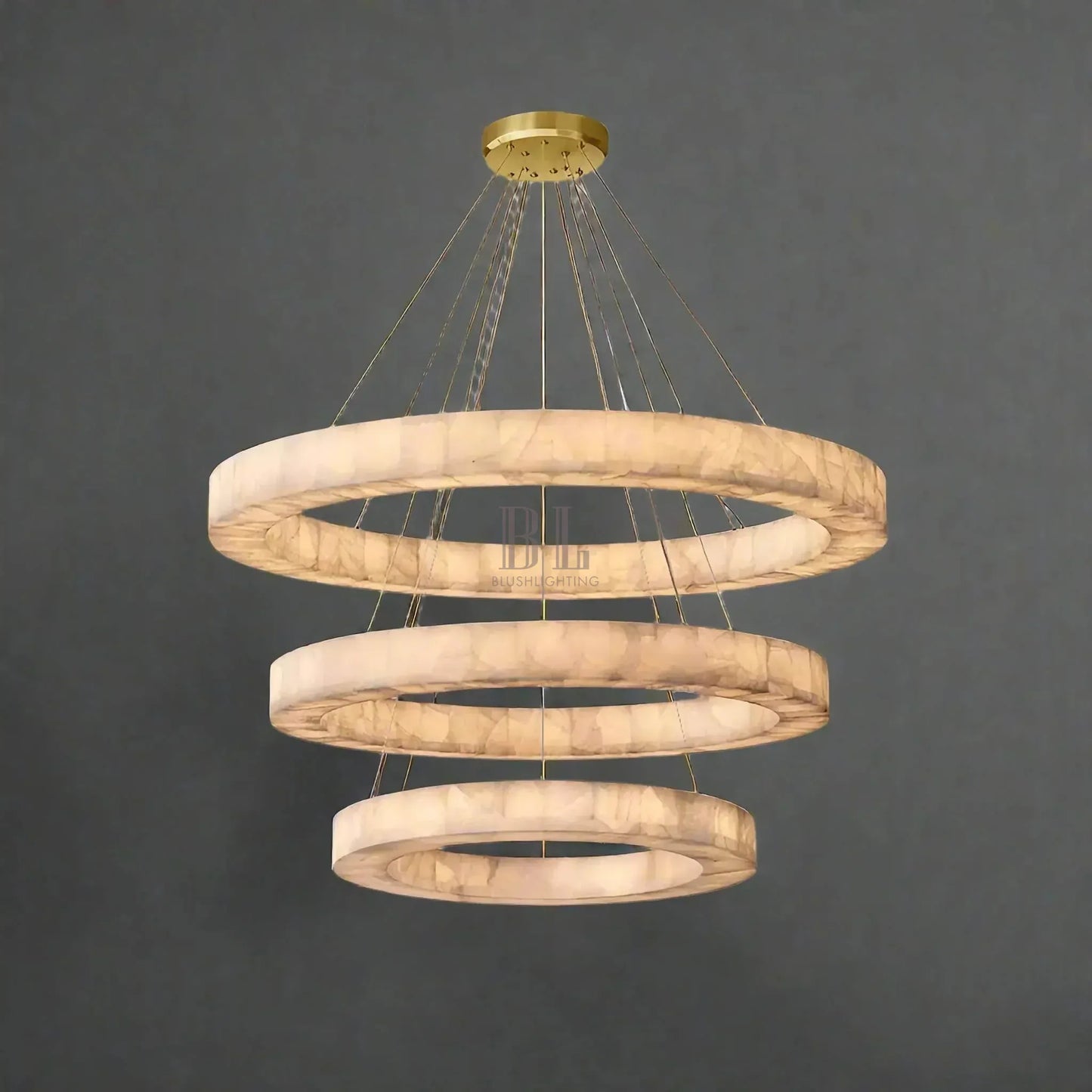 Olyra 3-Tier Round Alabaster Chandelier 39" 47" 59"D