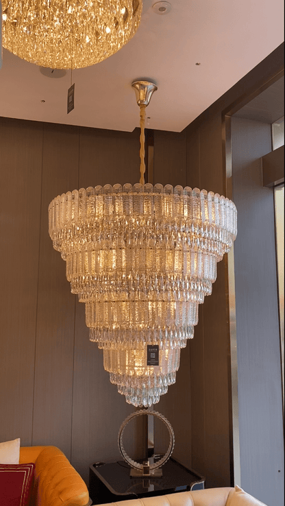 Oversized Multi-layers Luxury Gold Crystal Chandelier For Large Foyer/Hallway/Entryway
