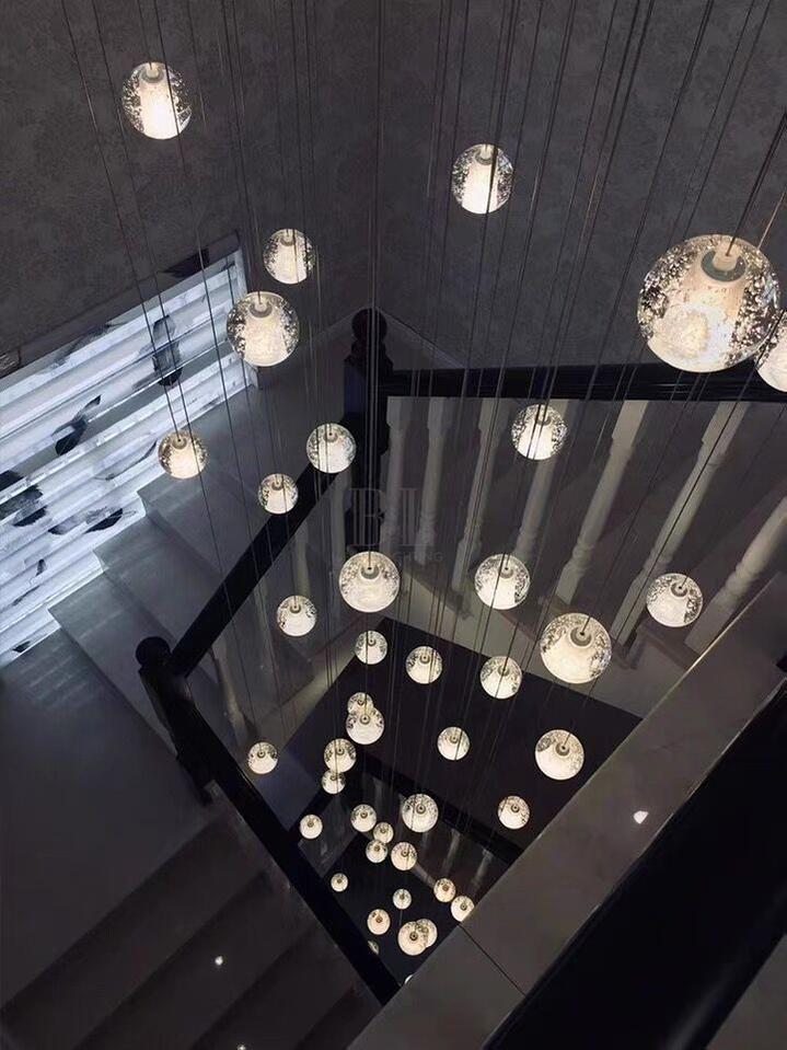 Oversized Nordic Art Round Air Bubbles Pendant Chandelier for Stairs/Spiral Staircase/Hotel Lobby