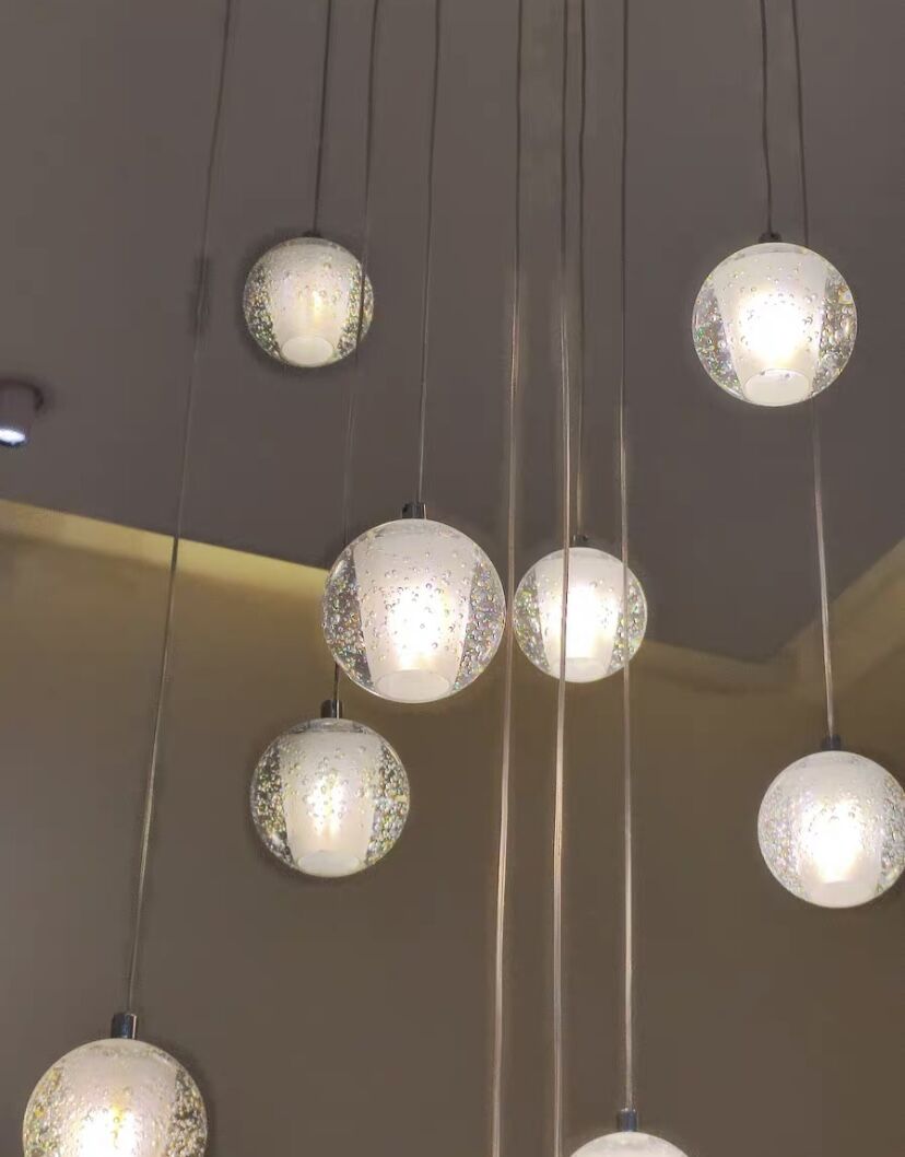 Oversized Nordic Art Round Air Bubbles Pendant Chandelier for Stairs/Spiral Staircase/Hotel Lobby
